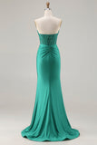 Dark Green Strapless Mermaid Sequins Corset Long Ball Dress with Slit