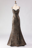 Khaki Leopard Mermaid Corset Long Ball Dress with Lace Up Back