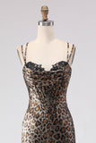 Khaki Leopard Mermaid Corset Long Ball Dress with Lace Up Back