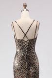 Khaki Leopard Mermaid Corset Long Ball Dress with Lace Up Back