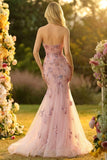 Sweetheart Blush Mermaid Embroidered Long Ball Dress with Neck Scarf