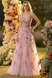 Blush A Line V-Neck Backless Long Ball Dress with Sequins