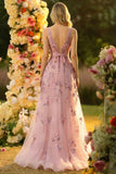 Blush A Line V-Neck Backless Long Ball Dress with Sequins