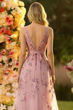 Blush A Line V-Neck Backless Long Ball Dress with Sequins