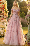 Off The Shoulder Blush A Line Corset Sequin Long Ball Dress