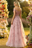 Off The Shoulder Blush A Line Corset Sequin Long Ball Dress