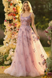 Blush A Line Embroidered Square Neck Long Tulle Ball Dress