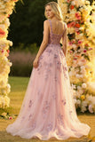 Blush A Line Embroidered Square Neck Long Tulle Ball Dress