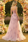 Blush A Line Embroidered Square Neck Long Tulle Ball Dress