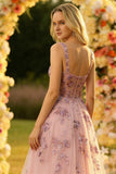 Blush A Line Embroidered Square Neck Long Tulle Ball Dress