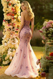 Mermaid Halter Blush Tulle Embroidered Long Ball Dress with Sequins