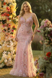 Sparkly Blush Mermaid V-Neck Plus Size Long Prom Dress with Sequins