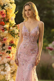 Sparkly Blush Mermaid Spaghetti Straps Long Ball Dress with Sequins