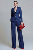 Dark Blue Notch Lapel 2 Piece Single Breasted Work Suits