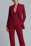 Burgundy 2 Piece Peak Lapel Women's Work Suits