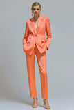 Orange Notched Lapel 2-piece One Button Women's Work Suits