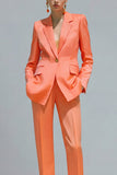 Orange Notched Lapel 2-piece One Button Women's Work Suits
