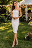 White Lace Spaghetti Straps Bodycon Midi Wedding Dress