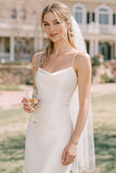 White Spaghetti Straps Sheath Midi Wedding Dress