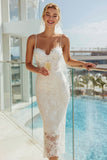 Spaghetti Straps Lace White Sheath Wedding Dress