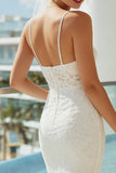 Lace Spaghetti Straps White Sheath Long Wedding Dress