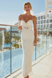Lace Ivory Sheath Spaghetti Straps Long Wedding Dress