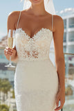 Lace Ivory Sheath Spaghetti Straps Long Wedding Dress