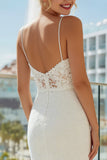 Lace Ivory Sheath Spaghetti Straps Long Wedding Dress