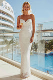 Ivory Spaghetti Straps Lace Sheath Long Wedding Dress