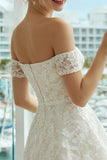 Ivory Lace A Line Off the Shoulder Wedding Dress