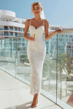 Lace Spaghetti Straps Ivory Sheath Long Wedding Dress