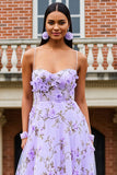 Lilac Floral A-Line Spaghetti Straps Long Ball Dress with 3D Flowers
