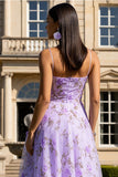 Lilac Floral A-Line Spaghetti Straps Long Ball Dress with 3D Flowers