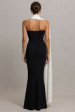Black Strapless Mermaid Convertible Long Formal Dress with Neck Scarf