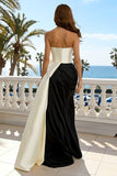 Strapless Black and White Ball Dress with Bow