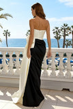 Strapless Black and White Ruched Mermaid Ball Dress