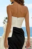 Strapless Black and White Ruched Mermaid Ball Dress