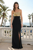 Sparkly Strapless Black and Gold Mermaid Formal Dress