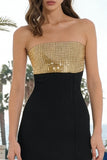 Sparkly Strapless Black and Gold Mermaid Formal Dress