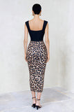 Black and Brown Leopard Square Neck Bodycon Midi Work Dress