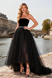 Strapless Black A Line Tulle High-Low Ball Dress