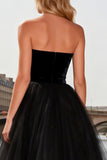 Strapless Black A Line Tulle High-Low Ball Dress
