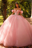 Sparkly Off The Shoulder Pink Ball-Gown Quinceanera Dress
