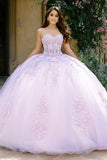 Strapless Lilac Ball-Gown Corset Appliqued Quinceanera Dress