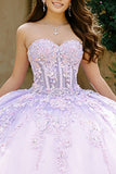 Strapless Lilac Ball-Gown Corset Appliqued Quinceanera Dress