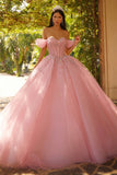 Sparkly Pink Off The Shoulder Corset Ball-Gown Quinceanera Dress
