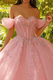 Sparkly Pink Off The Shoulder Corset Ball-Gown Quinceanera Dress