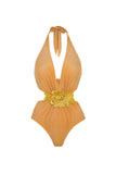 Golden Halter 2 Piece Swimsuit with Beach Skirt