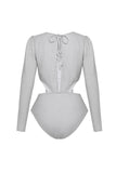 Long Sleeve Silver 2 Piece Swimsuit with Beach Skirt