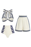White Halter Printed Bowed 3 Piece Swimsuit
